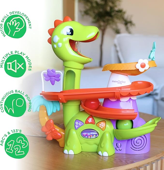 Move2Play, Air-Powered Dinosaur Ball Popper | 30+ Songs, Sayings, & Lights | Baby & Toddler Toys Ages 6 7 8 9 10 12+ Months | Boy & Girl Gift for 1, 2+ Year Olds | Birthday Present