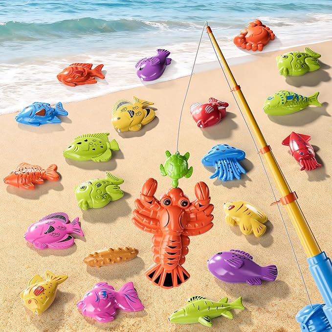 Magnetic Fishing Game Toys for Kids Toddlers 3-5 4-8, Water Table Bathtub Toys with Pole Rod Net & Fish, Water Bath Pool Outdoor Fishing Toys for Kids Toddlers Baby Boys Girls Age 3 4 5 6 7 8 Year Old