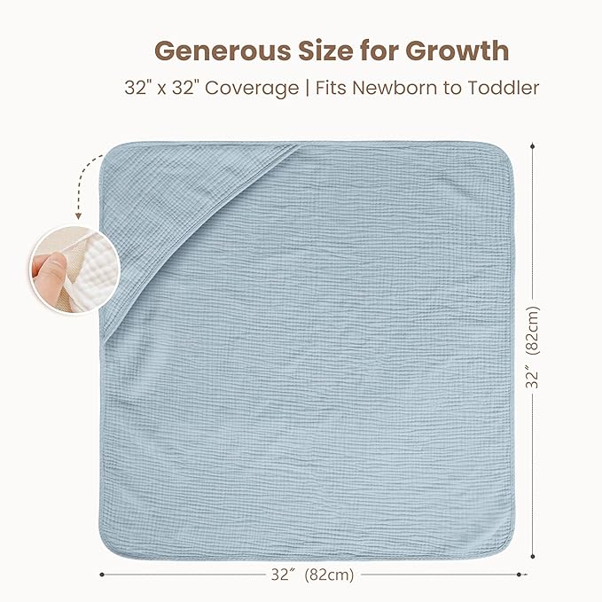 Konssy 2-Pack Muslin Hooded Baby Towels, 100% Cotton, Ultra-Soft & Absorbent Baby Bath Towels with Hood for Newborn & Infant (Blue, Star,32" x 32")