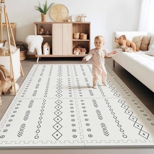 PIGLOG Foam Baby Play Mat, 72"x 48" Baby Crawling Mat for Kids for Babies with Interlocking Floor Tiles, Toddler Playmat for Indoor and Outdoor, Easy to Clean Playroom Floor Mats, Simple Lines