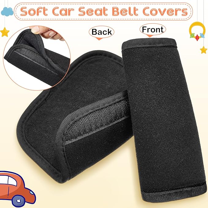 Riakrum 6 Pieces Car Seat Strap Pads Covers for Baby Kids, Carseat Strap Covers Shoulder Pads, Soft Seat Belt Cover for Infant Stroller Safety Belt Cushion for Boy and Girl, 2.4 x 5.7 Inches(Black)