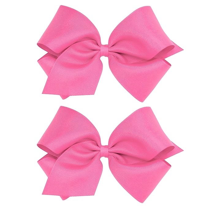 Wee Ones Girls 2 Pack Grosgrain Hair Bows with Plain Wrap Centre on a Wee Stay No Slip Clip, King, Hot Pink