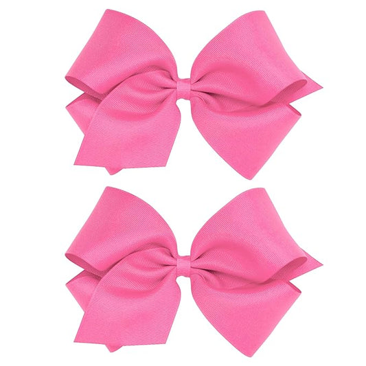 Wee Ones Girls 2 Pack Grosgrain Hair Bows with Plain Wrap Centre on a Wee Stay No Slip Clip, King, Hot Pink