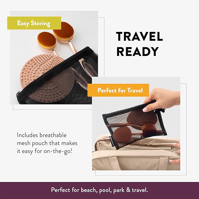 Mothercould Premium Sunscreen Brush Set Kids & Baby Sunblock Applicator with Metal Handles, Travel Bag, 2 Brushes, 2 Caps, & Cleaning Mat Mess-Free Sun Care (2 Pack) (Rose Gold)