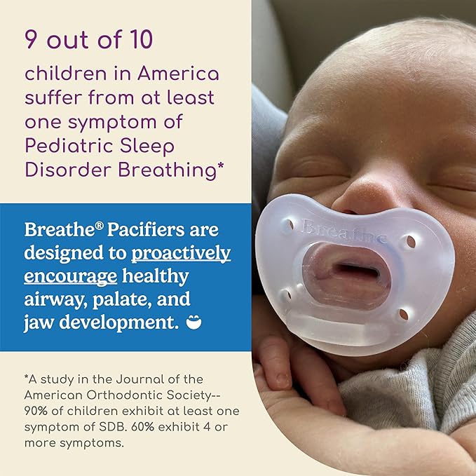 Breathe Orthodontic Baby Pacifier – Natural Oral & Facial Development – BPA-Free, Latex-Free, Pediatrician Developed – 100% Silicone 2 Pack (7-12 Months)