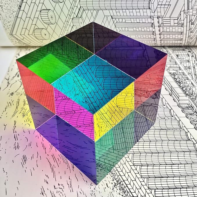 CMY Color Cube, 2.36 inch (60mm) Acrylic Multi-Color Cube Prism for Physics Education, Desktop Decoration Scientific Toys,Gifts for Kids，Fidget Toys