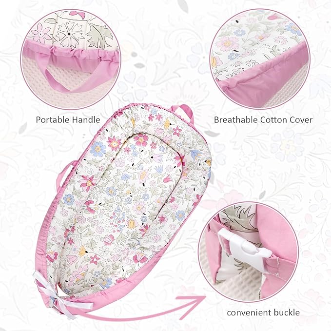 Baby Lounger Cover, Cotton Newborn Nest Cover, Baby Lounger Replacement Cover, Soft & Breathable, Reversible & Adjustable, Purple(Cover Only)