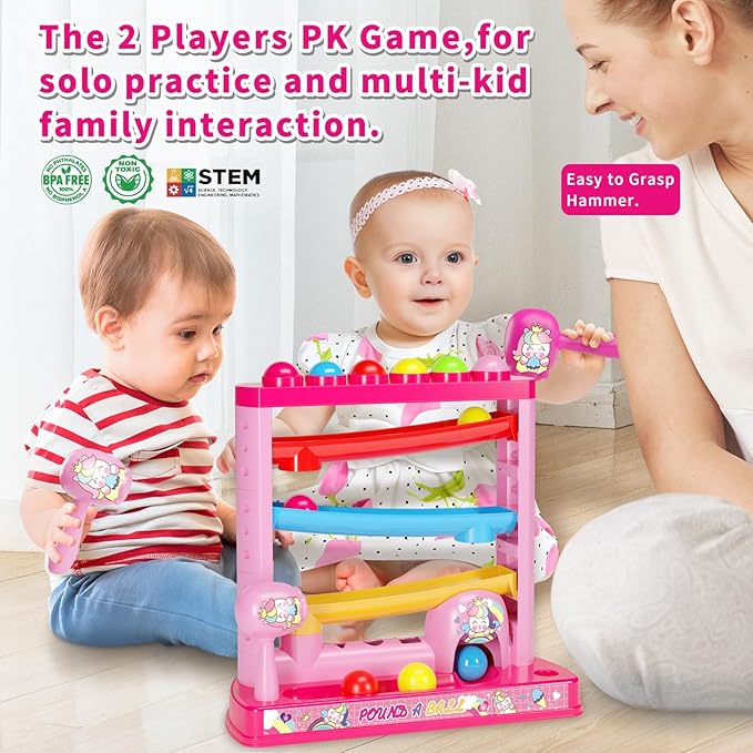 OCHIDO Montessori Toys for 3+ Years Old Kids Girls, Pound A Ball Toys Included 2 Hammer & 12 Balls,Gifts for Girl Age 3+, Interactive Toy for Early Learning Educational Gifts for Girl