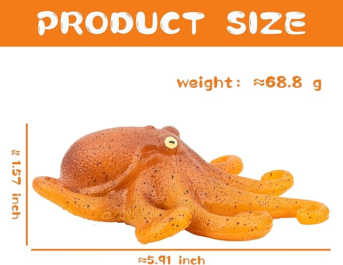 Mini Realistic Under The Sea Life Figure for Toddler Bath Bathtub, TPR Super Stretch Octopus Toy, Great for Kids' Parties, Gifts & School Projects (Octopus)