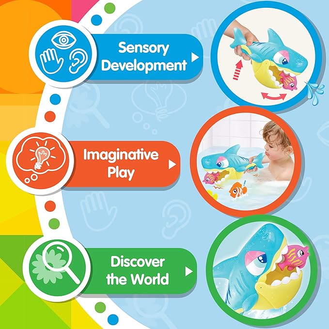 HAP-P-Kid Baby Shark Grabber with 3 Floating Fish, Toddler Bath Toy, Infant Bathtub Play Set, Kids Game and Backyard Activities, Birthday Baby Gifts for 12 18 24 Month, 1 2 3 Year Old Boys