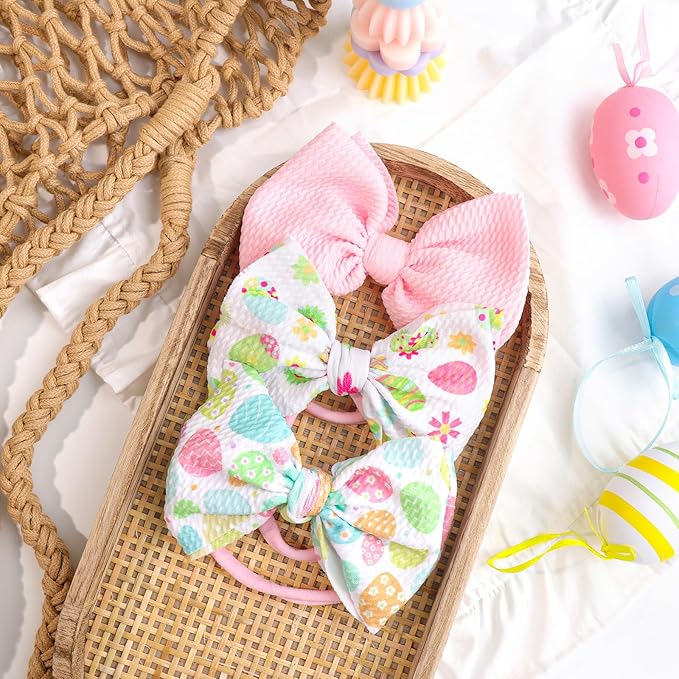 YanJie Easter Hairbands Baby Girl Headbands Pink Baby Headband Cheer Bows Egg Carrots Print Nylon Hairbands Bows Infant Easter Hair Accessories