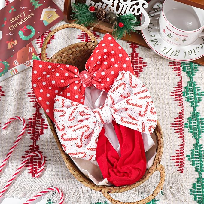 Christmas Bows for Girls - Santa & Candy Cane Bows - Red Baby & Toddler Girl Headbands