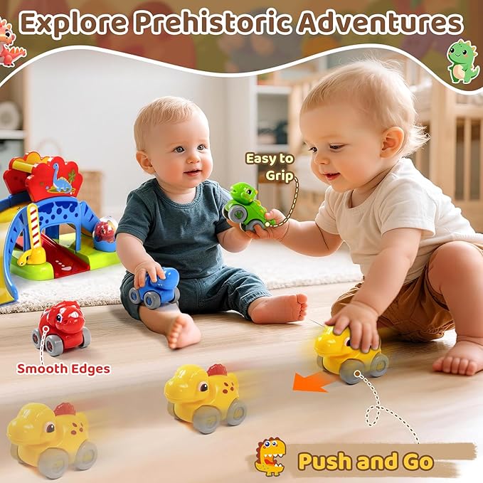 Marstone Toddler Toys 1 2 Year Old Boy Gifts: Dinosaur Slide with 4 Animal Cars Educational Baby Toys 12-18 Months, First 1st Birthday Gifts for Kids, Girls, Push Car Race Track for Toddlers 1-3