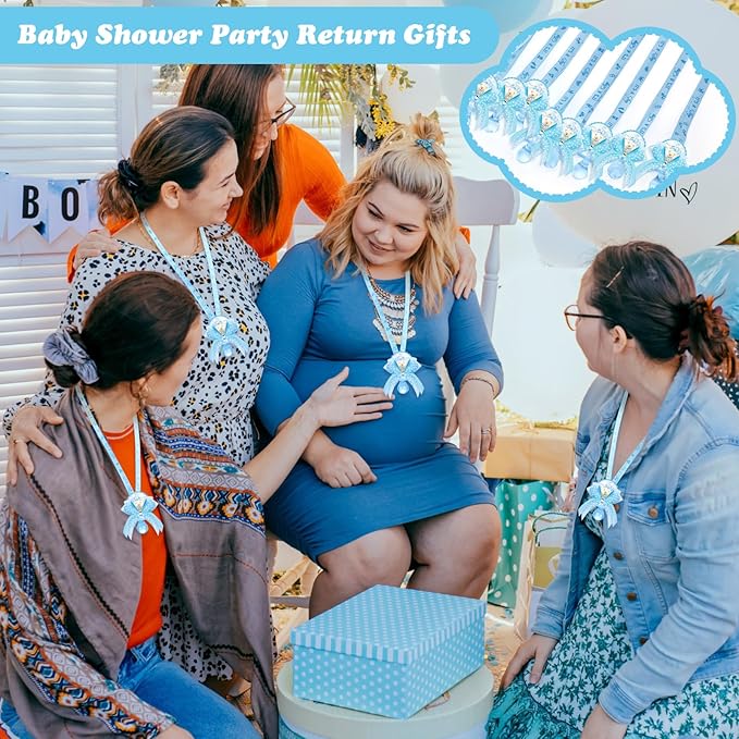 Hotop 36 Pcs Baby Shower Pacifier Necklace Bulk Bear Acrylic Pacifier Necklace for Baby Shower Charm Necklaces Party Favors for Girls Boys Gender Reveal Decoration Table Pieces(Blue,Boy)