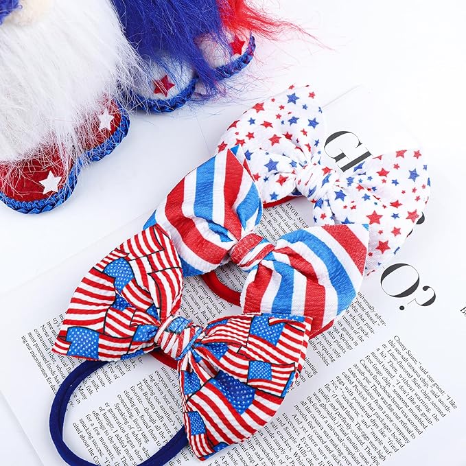 YanJie 4th of July Patriotic Headbands - Red, White & Blue Bows for Newborns, Baby Girls & Toddlers