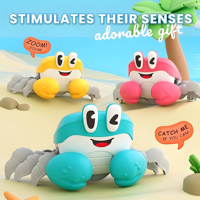 BEKILOLE Crawling Crab Baby Toys | Boys Gifts Interactive Fun for Tummy Time Moving Walking Running | Musical Toddler Boys Girls Birthday Gift Toys 0+ Months | Battery NOT Included - Blue