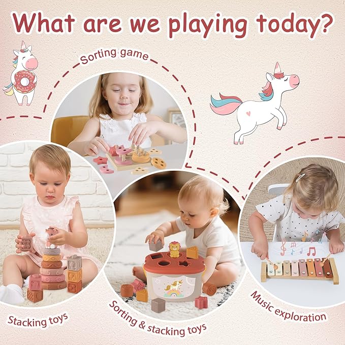 FEBALHS Montessori Toys for 6-12 Months, Baby Toys 6-12-18 Months with Montessori Baby Blocks Toy, Shape Sorting Baby Development Toys for 6+ Month Girls Boys Birthday Chiristmas Gifts