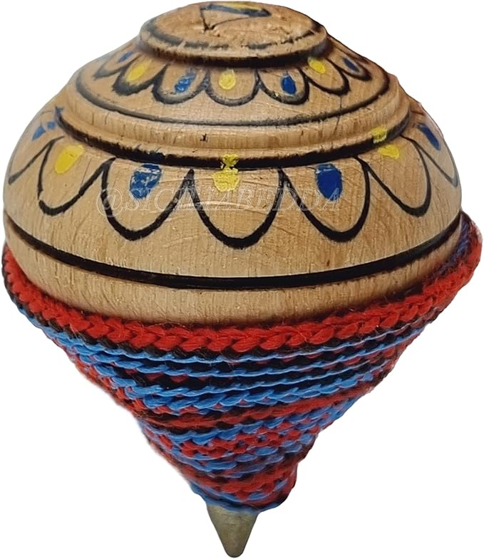 sicilia bedda - Sicilian spinning top in assorted colours in wood - Fantastic game for young and old - 8 cm - 100% Sicilian product (decorated)