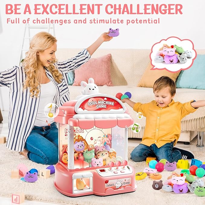 Large Claw Machine for Kids, Musical Electronic Arcade Game Console with Adjustable Sound, Christmas and Birthday Gift for Kids, Includes 30 Toys & 24 Game Coins & 20 Surprise Eggs