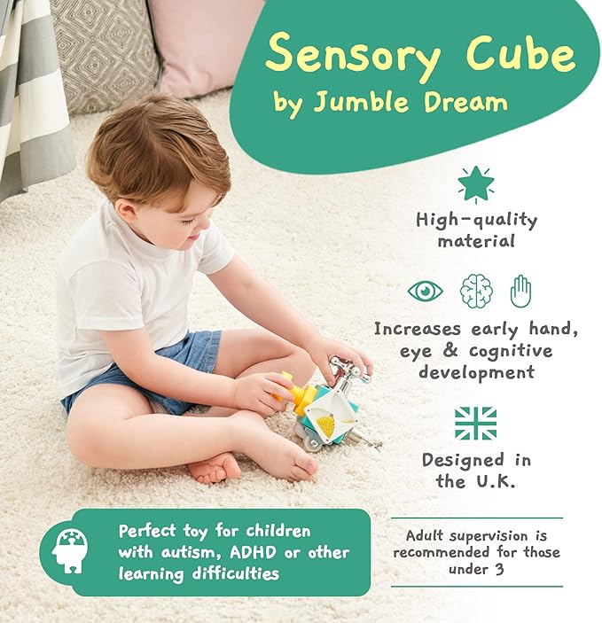 Busy Cube Sensory Toys for Toddlers is a Handmade Montessori Fidget Cube - Wooden Busy Board Baby Activity Cube Travel Toy for Children with Autism Toys & ADHD 1 2 3
