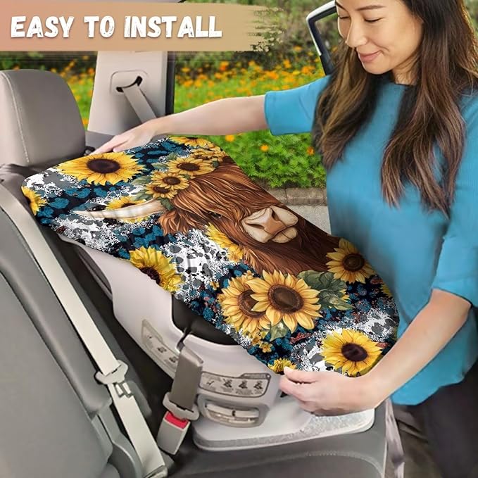 Car Seat Cover Baby Car Seat Sun Shade Cover - Highland Cow Leopard Sunflower Car Accessories Keep Your Baby's Carseat at a Cooler Temperature - Covers and Blocks Out Heat & Sun