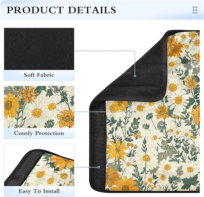 CHIFIGNO 2Pcs Vintage Daisies and Wildflowers Seat Belt Cover Pad Comfortable Car Seat Strap Cover Shoulder Pads Car Accessories for Adults Kids Women Men