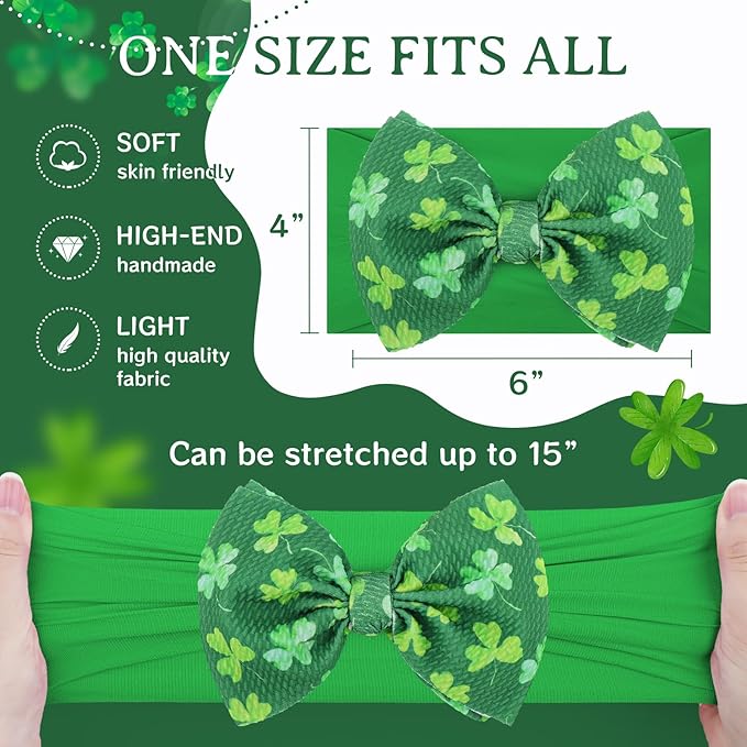 YanJie St.Patrick's Day Baby Girl Bows Green Clover Headbands Shamrock Newborn Hair Bow Hairband St Patrick's Big Bows Headbands Hair Accessories Gift