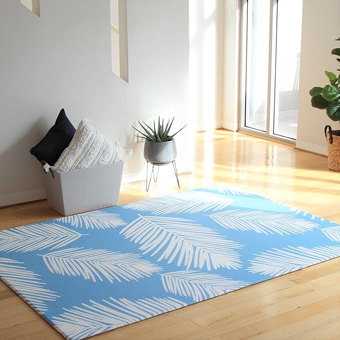Cushmat Reversible Baby Playmat | Large | Soft, Thick, Waterproof, Easy-to-Clean, Non-Toxic, Durable, Non-Slip Play mat for Infants, Babies, Toddler, Kids & Grown-up (Palm Aqua - Beige Diamonds)