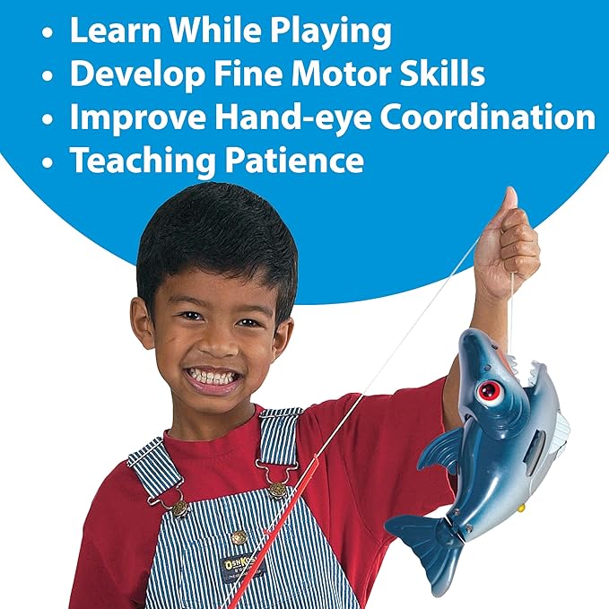 Small World Toys Magnetic Fishing Game, Catch of The Day Shark Fishing Toy for Kids Ages 3+, Includes Kids Fishing Pole and 1 Fish for Toddler Bath Toys, Water Fish Toys for Pools & Tubs