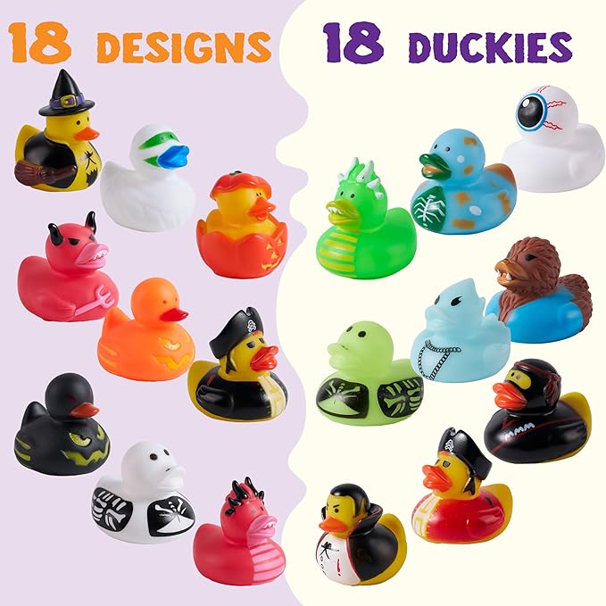 JOYIN 18 PCS Halloween Rubber Ducks, Halloween Ducks for Halloween Party Favors Decorations, Rubber Duckies Baby Bath Toys for Goodie Bag Fillers School Classroom Carnival Game Prizes