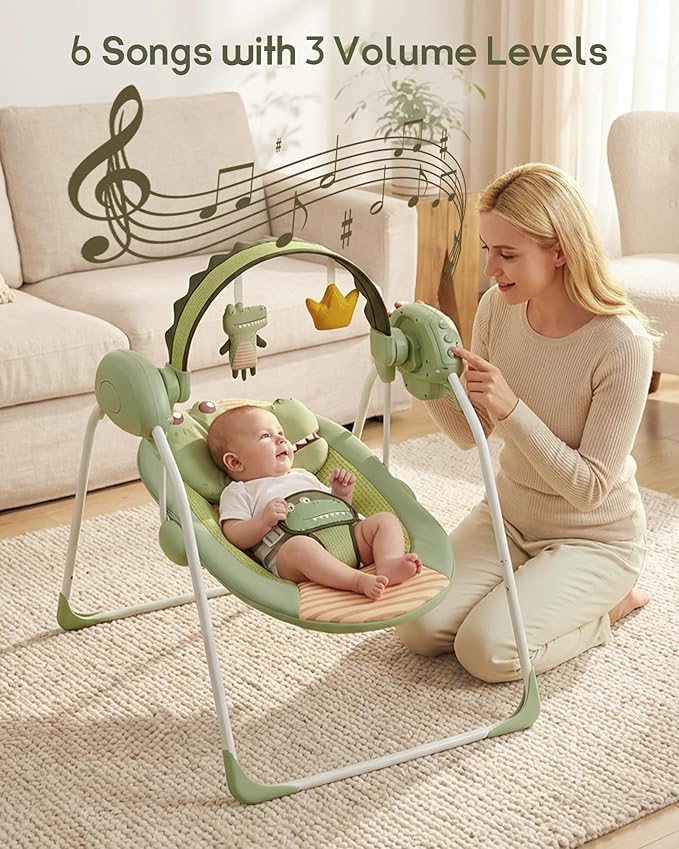 Baby Swings for Infants, Portable Baby Swing with Adaptable Speed, Music and Timer, Infant Swing for Babies 0-9 Months 6-20 lbs, Indoor/Outdoor Use