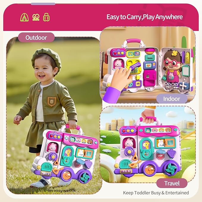 54-in-1 English & Spanish Musical Busy Board Montessori Toys, Early Educational Montessori Toy for 1 2 Year Old Girl, Bilingual Learning Toy Gifts for 1+ Year Old Girl