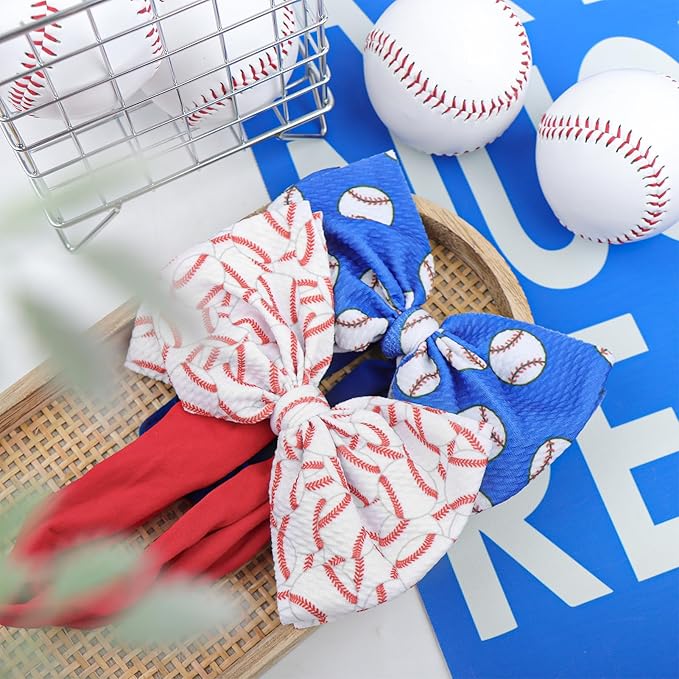 2PCS Baseball Themed Headbands for Baby Girls Softball Hair Bows Accessories for Newborns Infants Toddlers Sports Party Head Bow Wrap