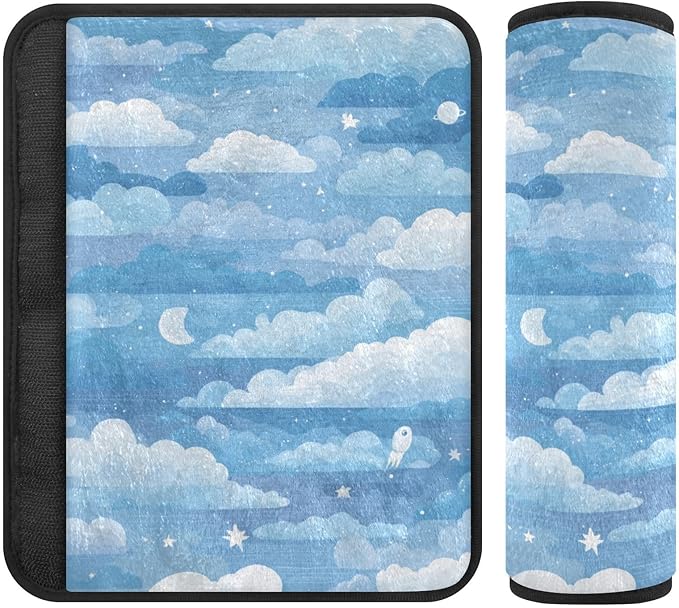2 Pack Seatbelt Covers Seat Belt Cover Pad for Adults Boys Girls Car Seat Strap Covers Pads Cushion Universal Shoulder Strap Pad Protector for Backpack Camera Bag 6.5 Inch Blue Gradient Cloud and Star