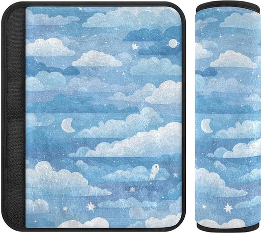 2 Pack Seatbelt Covers Seat Belt Cover Pad for Adults Boys Girls Car Seat Strap Covers Pads Cushion Universal Shoulder Strap Pad Protector for Backpack Camera Bag 6.5 Inch Blue Gradient Cloud and Star