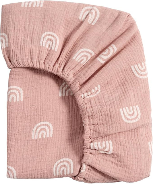Meracorallo Muslin Mini Crib Sheet, Pack n Play Fitted Sheet, Soft and Breathable Pack and Play Playard Mattress Sheet for Baby Boys and Girls, Rainbow