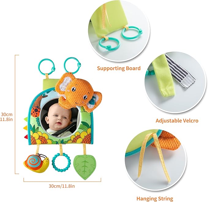 Lynncare Car Seat Toy, Baby Car Mirror Toy for Rear Facing, Travel Baby Activity Center with Hanging Engaging Toys for Infants Babies 0-6-12-18 Months Boy Girl