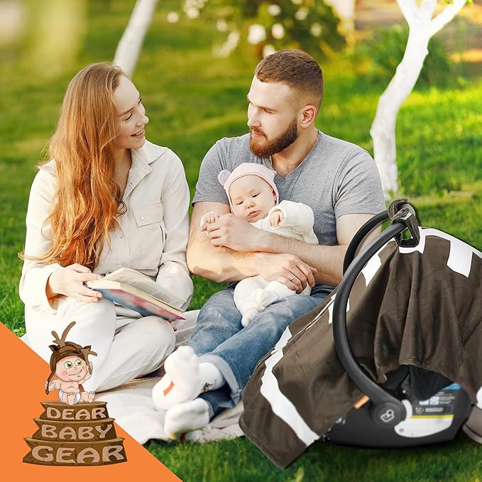 Dear Baby Gear Car Seat Cover for Boys & Girls - Baby Carseat Canopy w/Snap Opening - Infant Seat Cover - Stroller & Nursing Covers - Newborn Carrier Canopy- 40x30" (Football Print - Smooth Brown)