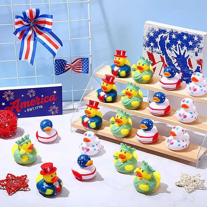 Jerify 48 Pcs 2 Inch Patriotic Rubber Ducks Summer Small Shower Float Rubber Ducks Star Ducky for Bath Birthday Gifts Baby Showers Beach Pool 4th of July Independence Day (Stylish)