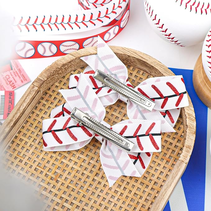 YanJie 2pcs 4'' Baseball Hair Bows for Girls Toddler Teen Glitter Cheer Bows Ribbon Clips Softball Team Gifts Hair Accessories Sports Outfits