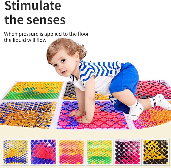 Sensory Liquid Play Mats : 6-Tile Color-Changing Exercise Floor Mats for Children(6PYXM1)