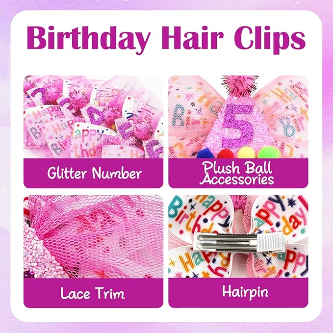 5th Birthday Hair Bow for Girls, Hot Pink Hair Clip Hair Accessories for Girls 1 2 3 4 5 6 Years Birthday Party Supplies Decorations