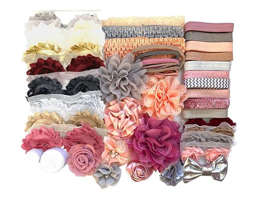 Mauve, Peach & Grey Hairband Kit - Baby Shower Headband Station, DIY Baby Headband Kit, Makes Over 30 Headbands, Includes 30 Day Money-Back Guarantee