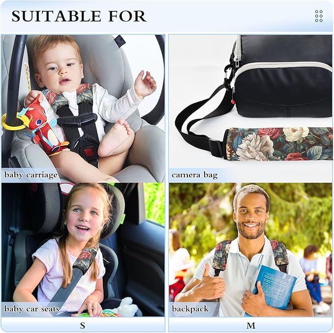 CHIFIGNO Vintage Roses and Peonies Seat Belt Covers Pack of 2 Seatbelt Pads Fashion Car Seat Shoulder Strap Pads for Adults Women Kids