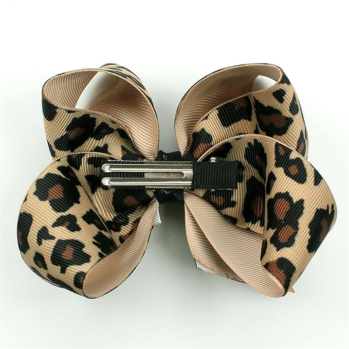 Leopard Hair Bow Clips for Girls Women Animal Print Hair Accessories with Non-Slip Clips, Bow hairpin Hair Accessories.(FJ119) (Leopard 08)