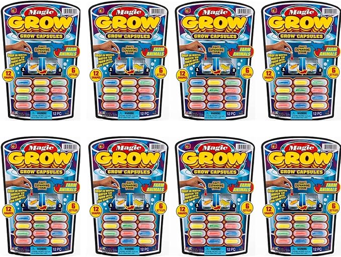 JA-RU Magic Grow Capsules for Kids (8 Pack, 96 Capsules Assorted) Water Growing Toys - Foam Sea Creatures, Dinosaurs, & Farm Animals, Science Party Favors & Classroom Prizes. 305-8s