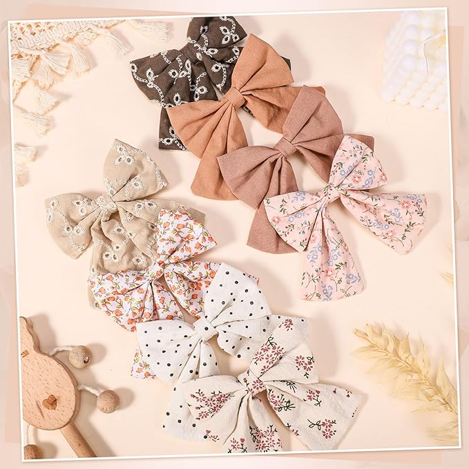 8 PCS Toddlers Hair Bows, Handmade 5" Hair Clips for Girls, Hair Accessories for Toddler Baby Girl Kids School Parties Christmas Gifts Stocking Stuffers (Fancy Design)