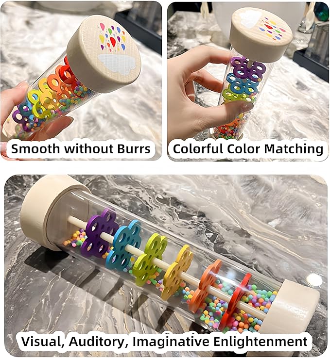 Oneshow Rain Sticks for Kids, Wooden Rainmaker Montessori Toys for Baby 36 Months, Rain Stick Baby Rattle Sensory Development Toys with Calming Rain Sounds Gifts for 3 Year Old Toddler 7.7"& 3.7"