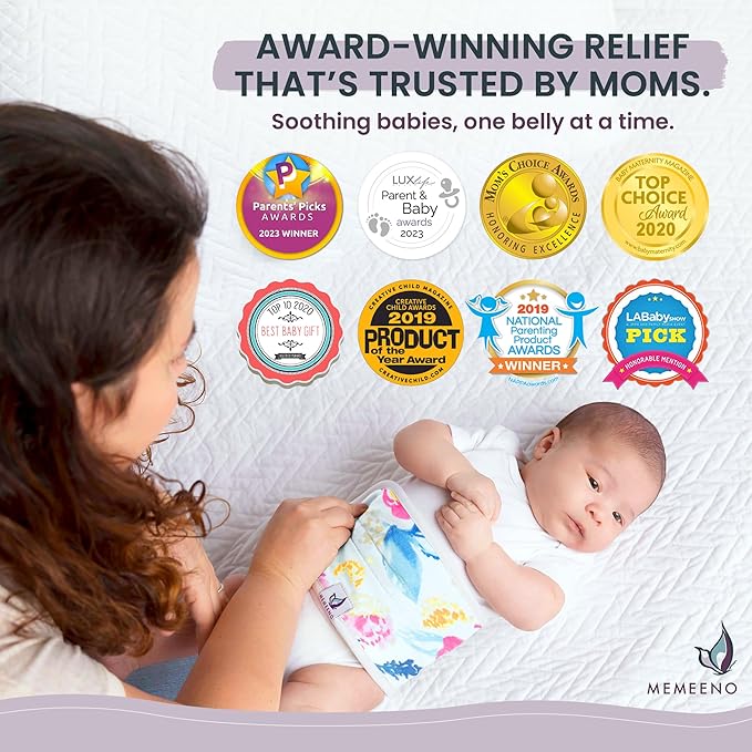 MEMEENO Belly Band for Baby Gas and Colic Relief - Heating Pad for Colic, Heated Tummy Wrap for Newborn infants, Aquarelle