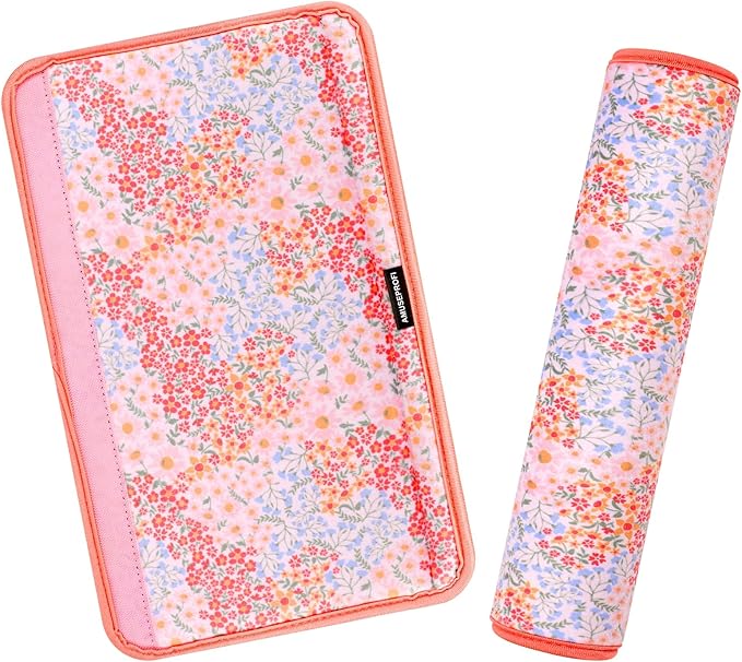 2 Pcs Plush Universal Seat Belt Cover Pad - 2-in-1 Soft Bag Handle Sleeve, Skin-Friendly & Breathable, Machine Washable, Cute Designs for Men Women Kids Car Accessories, Florals